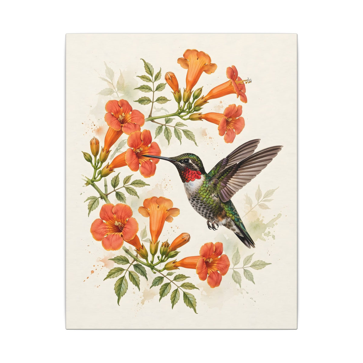 Hummingbird and Trumpet Flowers Canvas Wall Art – Style 2