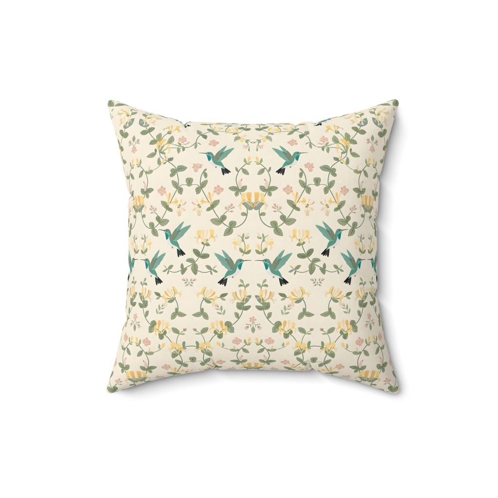Hummingbirds and Honeysuckle Pattern Throw Pillow