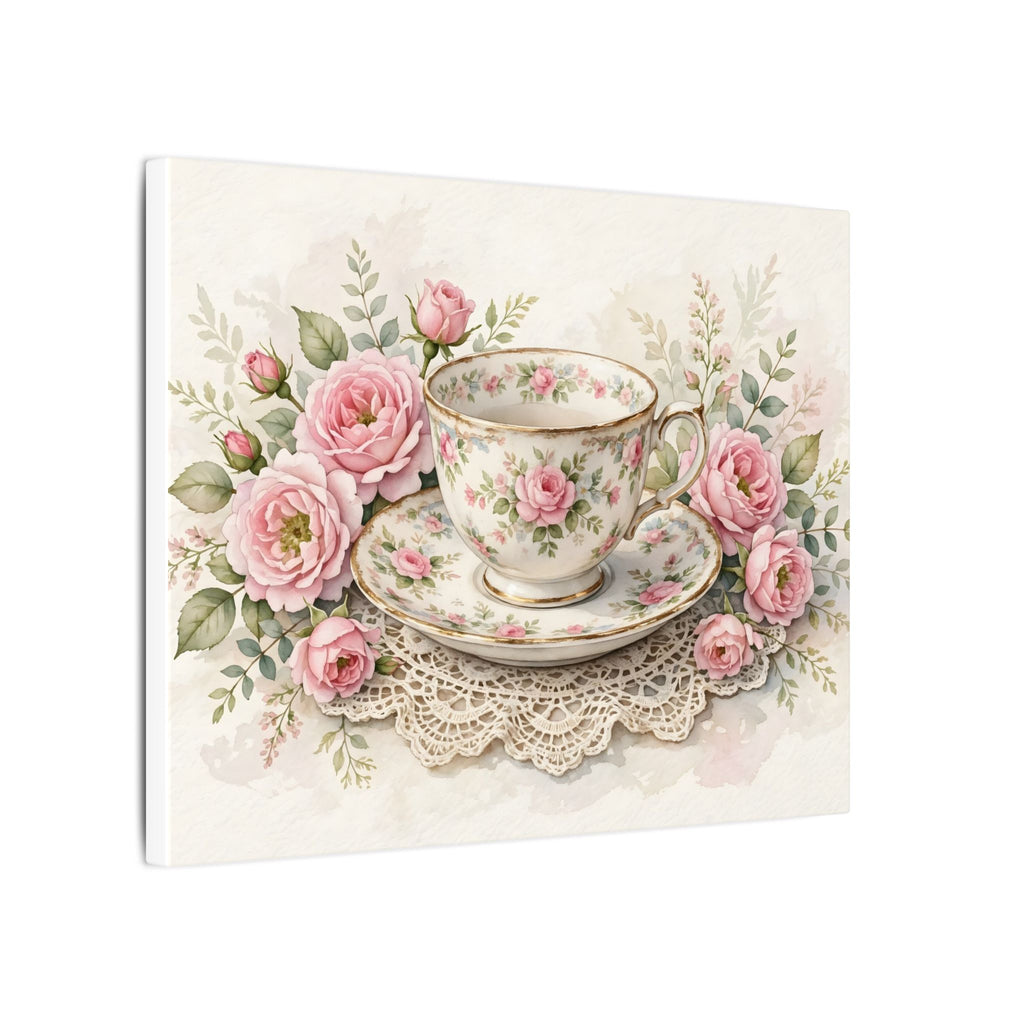 Roses and Vintage Teacup Canvas Wall Art