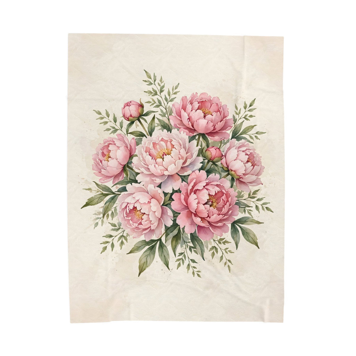 Pink Peonies Watercolor Velveteen Plush Blanket
