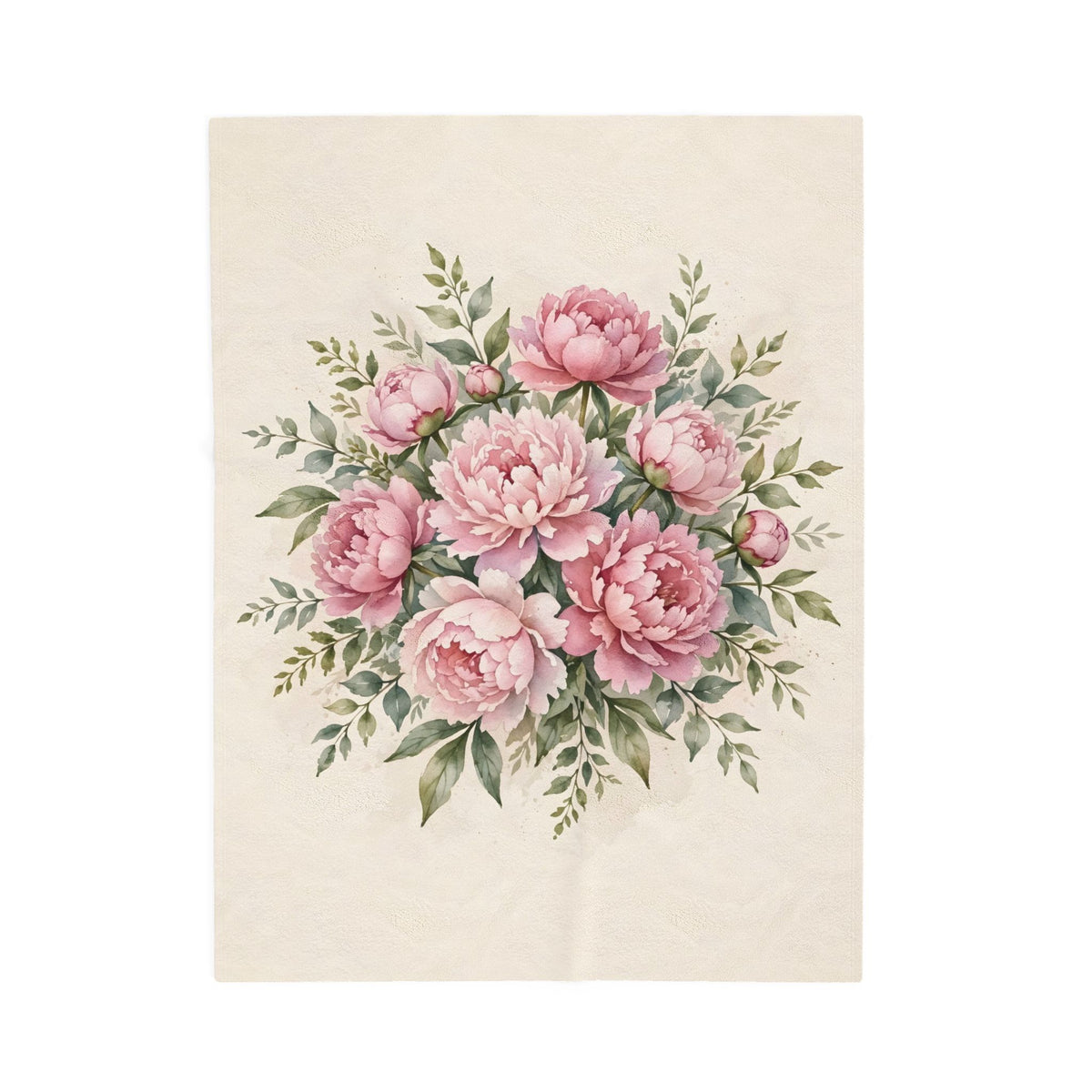 Pink Peonies Watercolor Velveteen Plush Blanket – Style 2