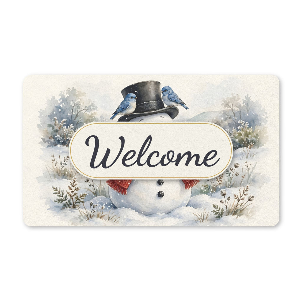 Winter Snowman and Bluebirds Welcome Doormat