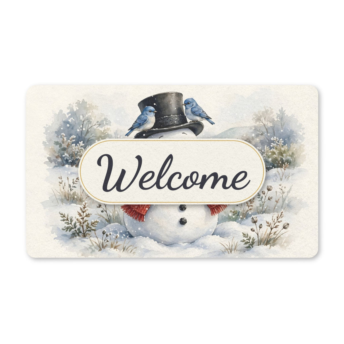 Winter Snowman and Bluebirds Welcome Doormat