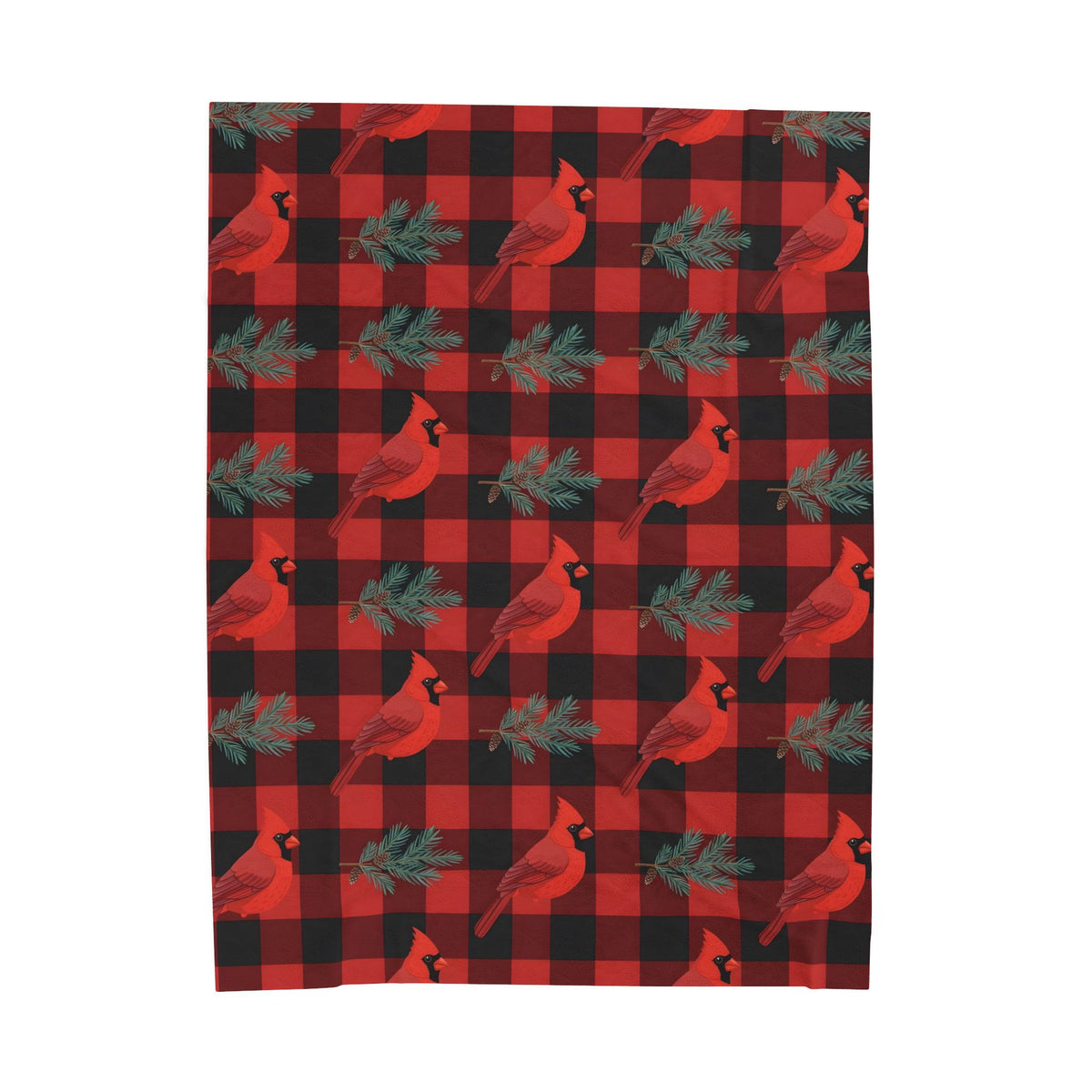 Cardinals and Buffalo Plaid Pattern Velveteen Plush Blanket – Style 2