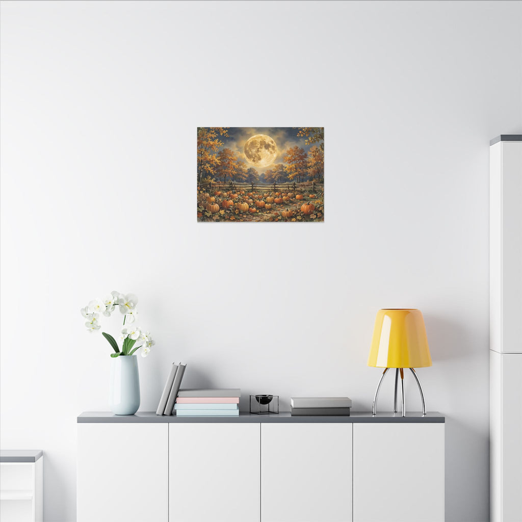 Harvest Moon over the Pumpkin Patch Canvas Wall Art – Style 2