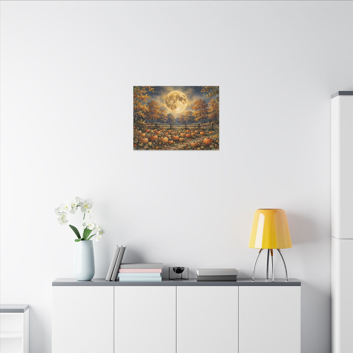 Harvest Moon over the Pumpkin Patch Canvas Wall Art – Style 2