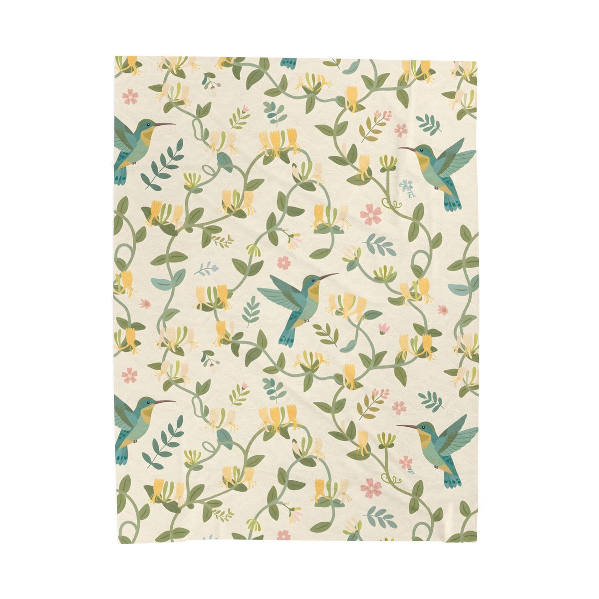 Hummingbirds and Honeysuckle Pattern Velveteen Plush Blanket – Style 2