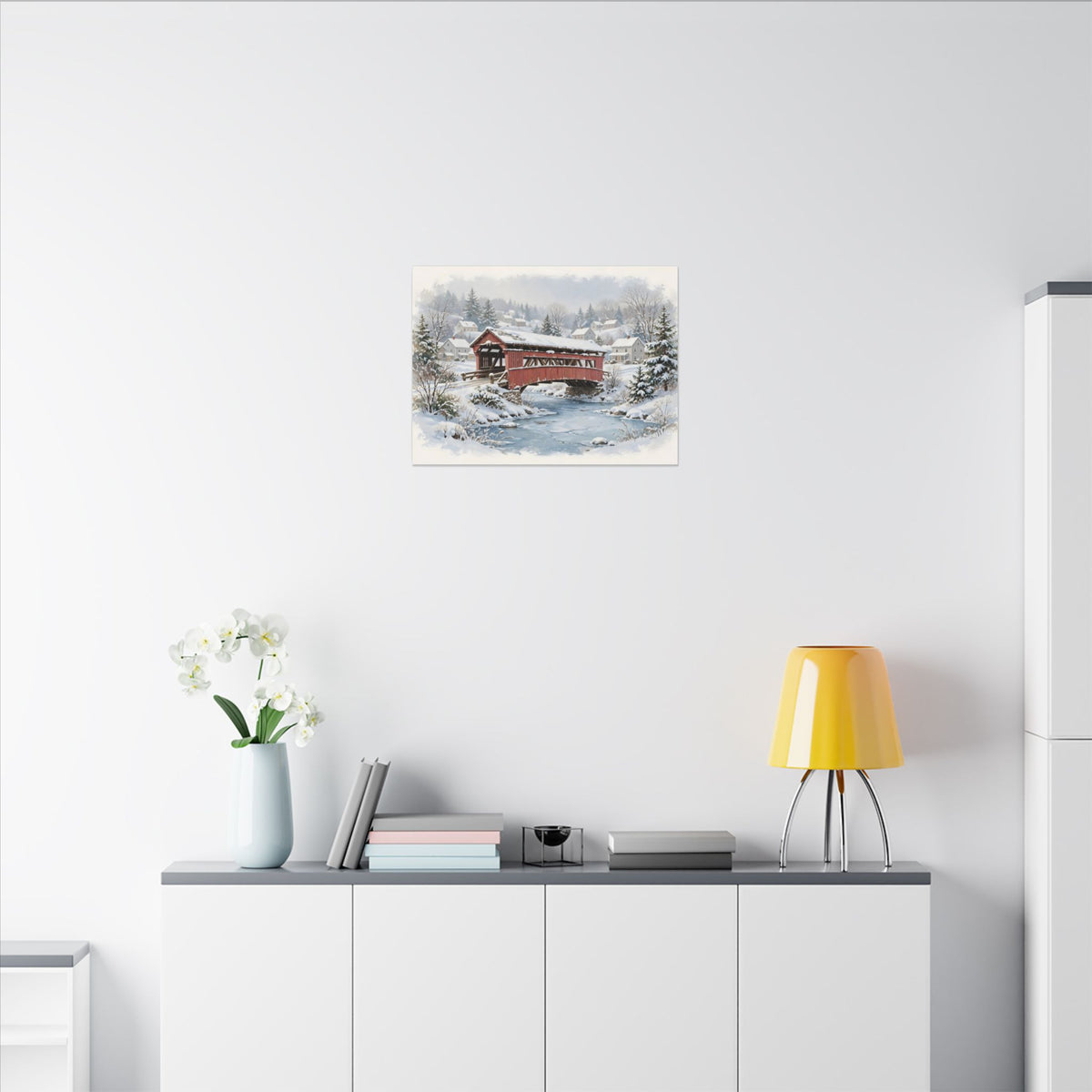 Snowy Covered Bridge Canvas Wall Art – Style 2