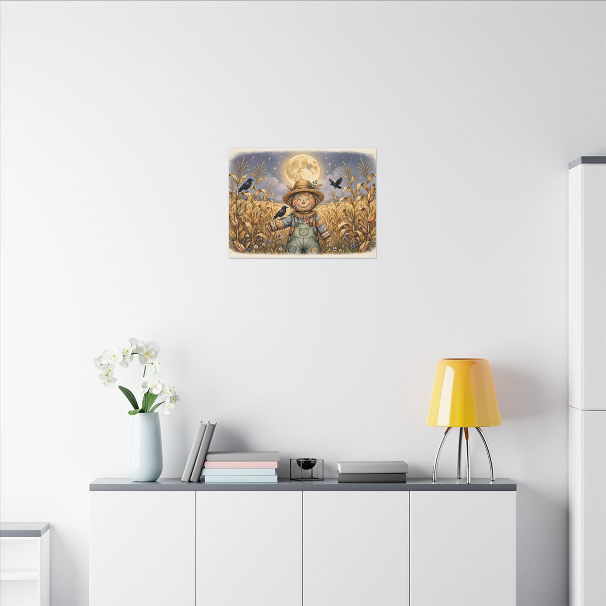 Scarecrow and Crows in the Cornfield Canvas Wall Art – Style 2