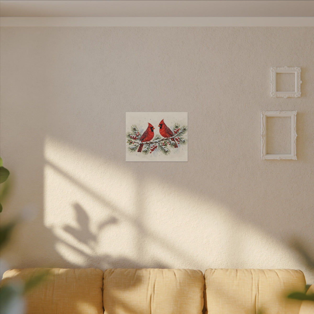 Cardinals on a Snowy Pine Branch Canvas Wall Art – Style 2