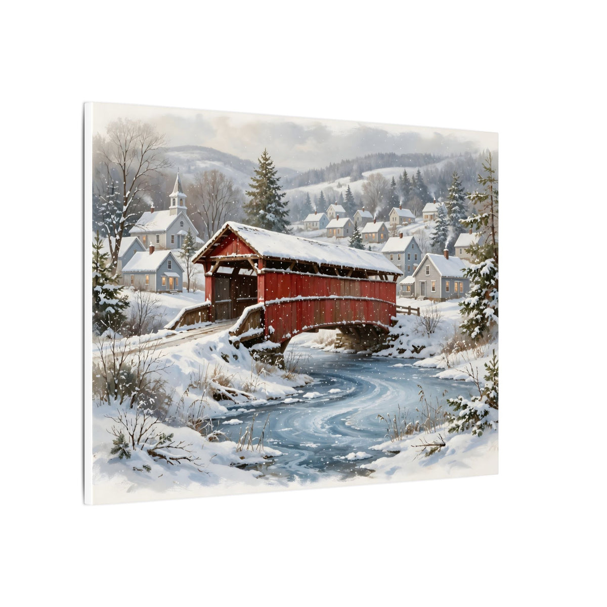 Snowy Covered Bridge Canvas Wall Art