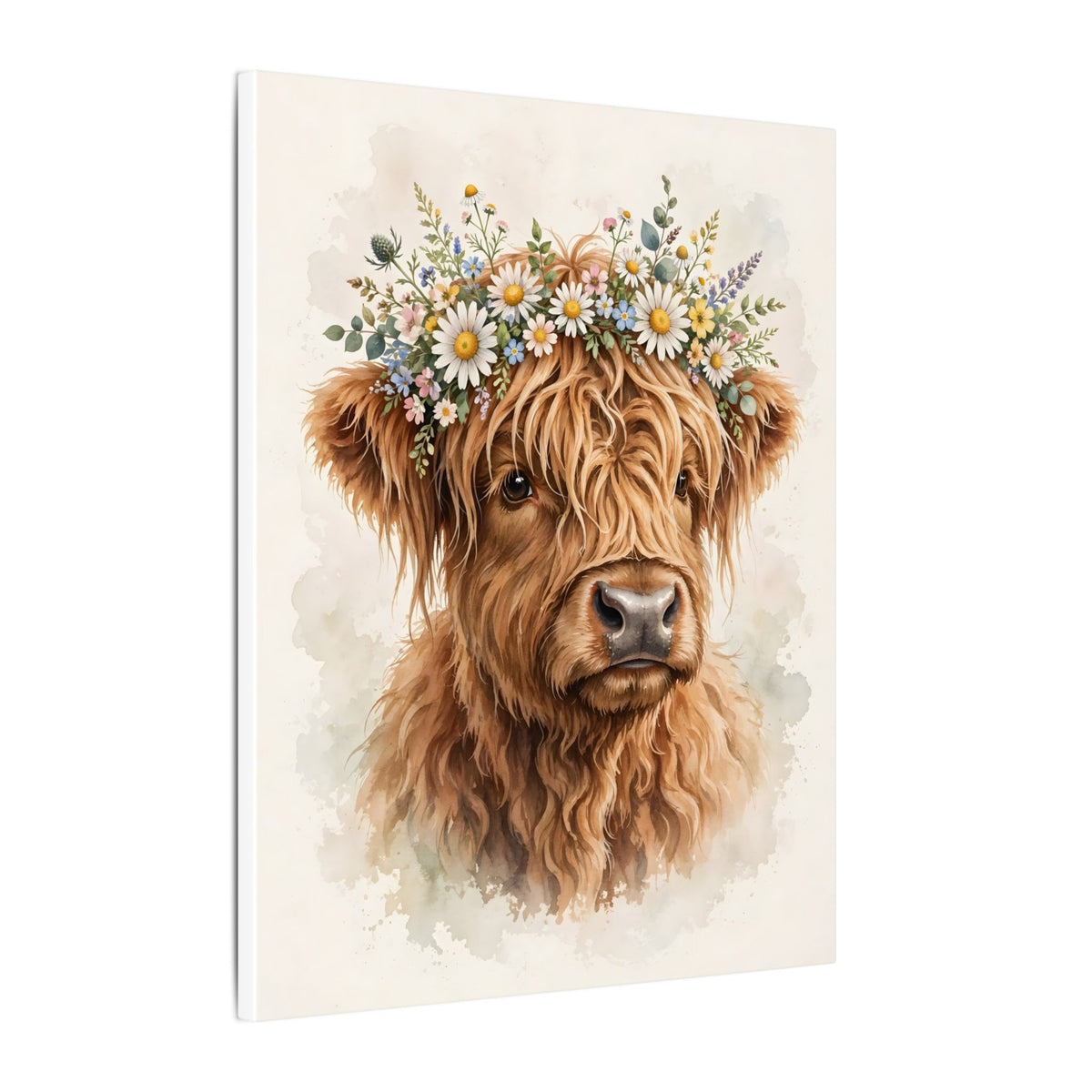 Highland Cow with Flower Crown Canvas Wall Art
