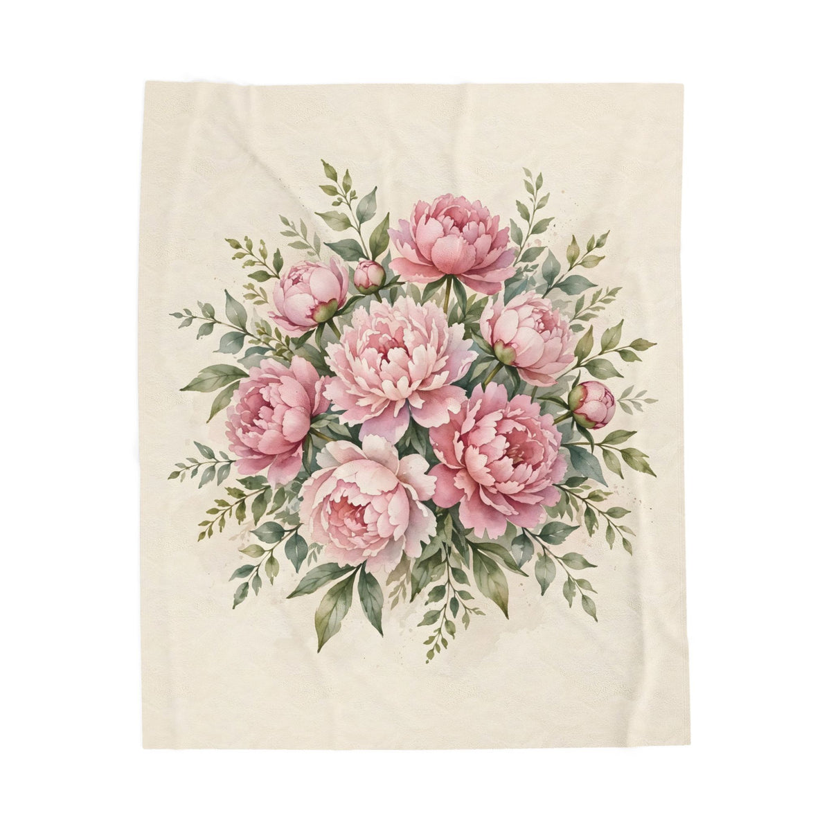 Pink Peonies Watercolor Velveteen Plush Blanket – Style 2