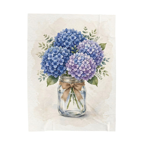 Blue Hydrangeas in a Mason Jar Velveteen Plush Blanket – Style 2