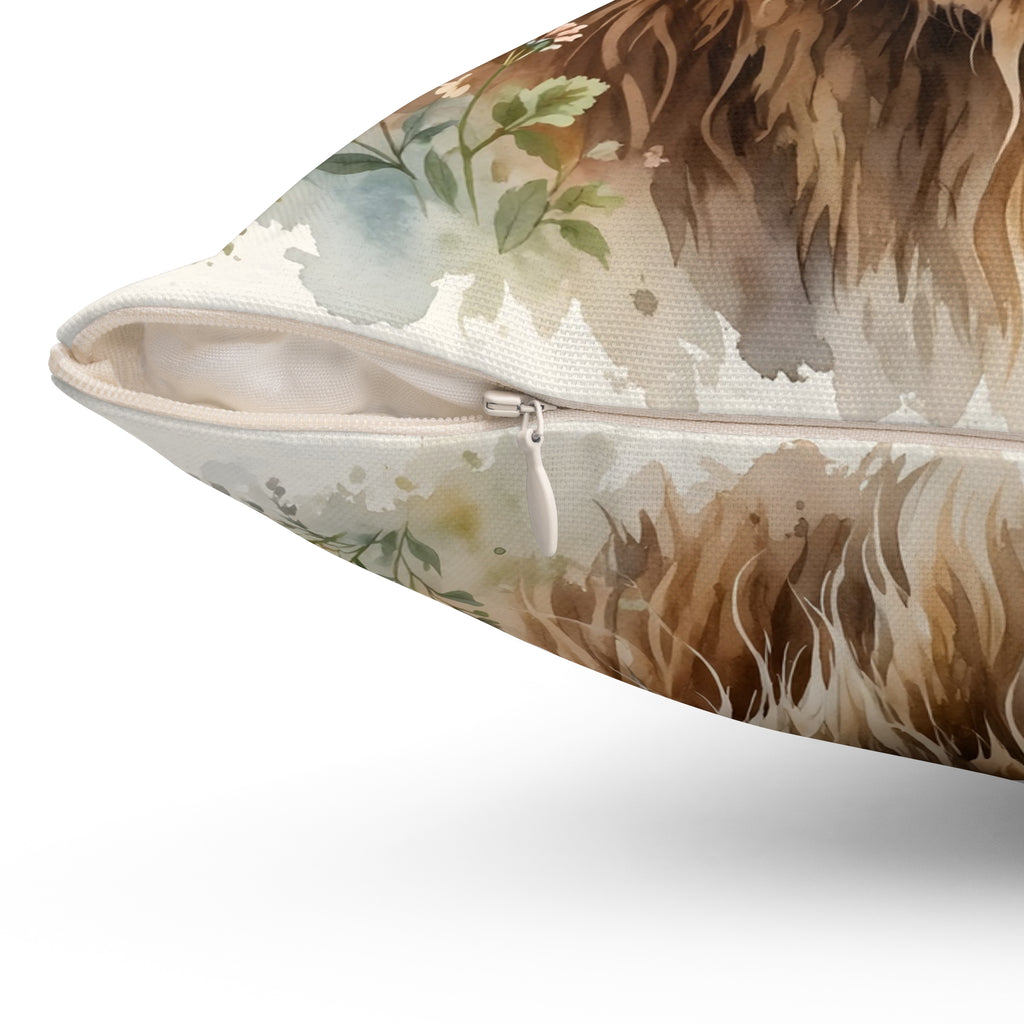 Highland Cow with Flower Crown Throw Pillow – Style 2