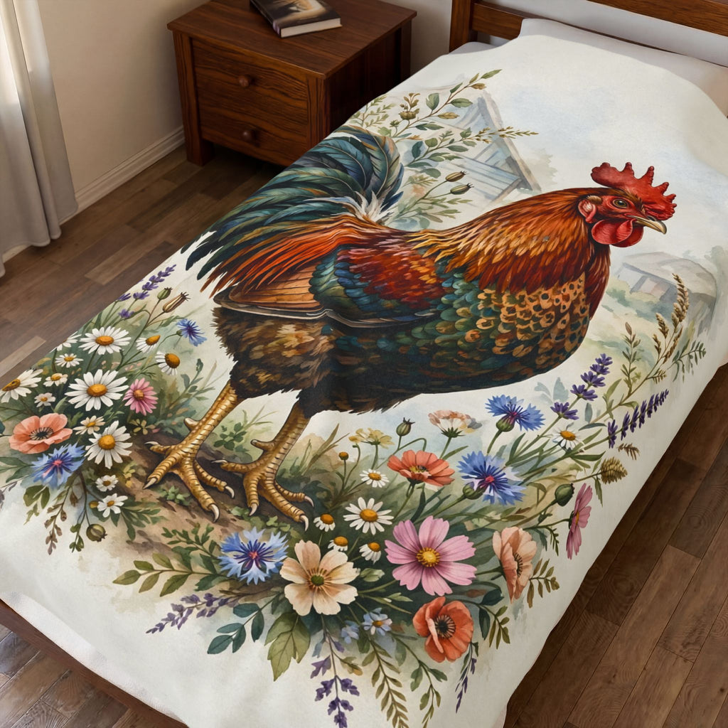 Proud Farmhouse Rooster Velveteen Plush Blanket