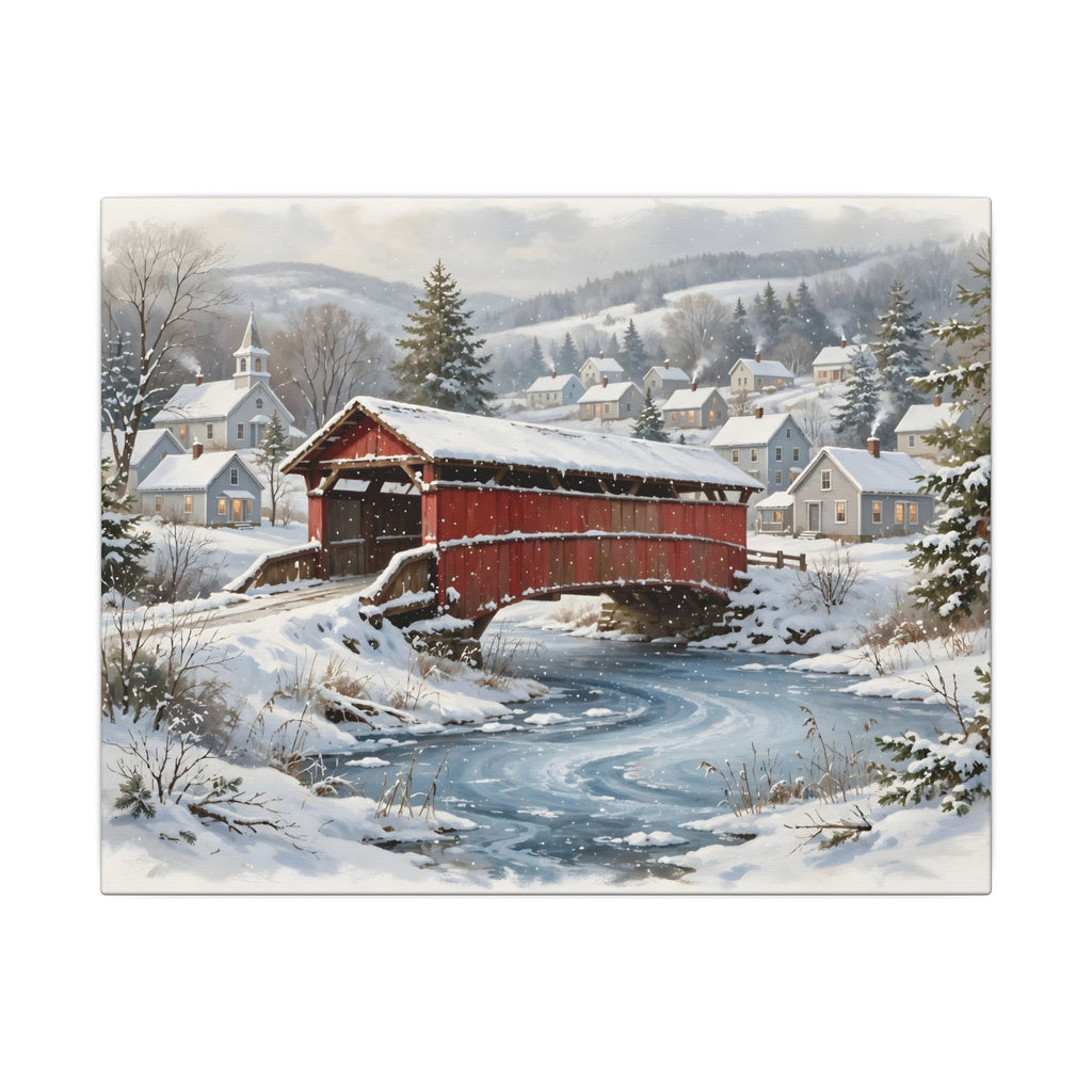 Snowy Covered Bridge Canvas Wall Art