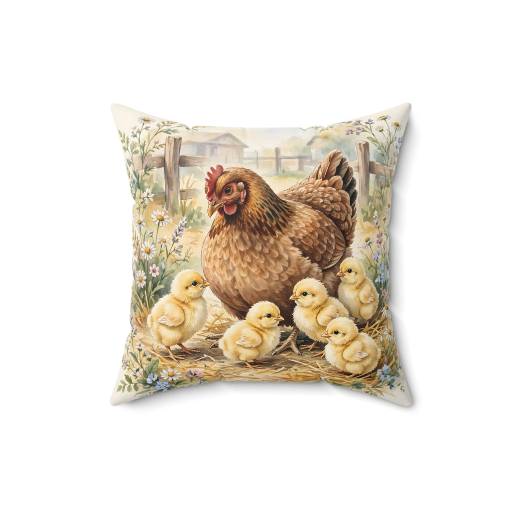 Hen and Chicks in the Barnyard Throw Pillow