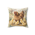 Hen and Chicks in the Barnyard Throw Pillow