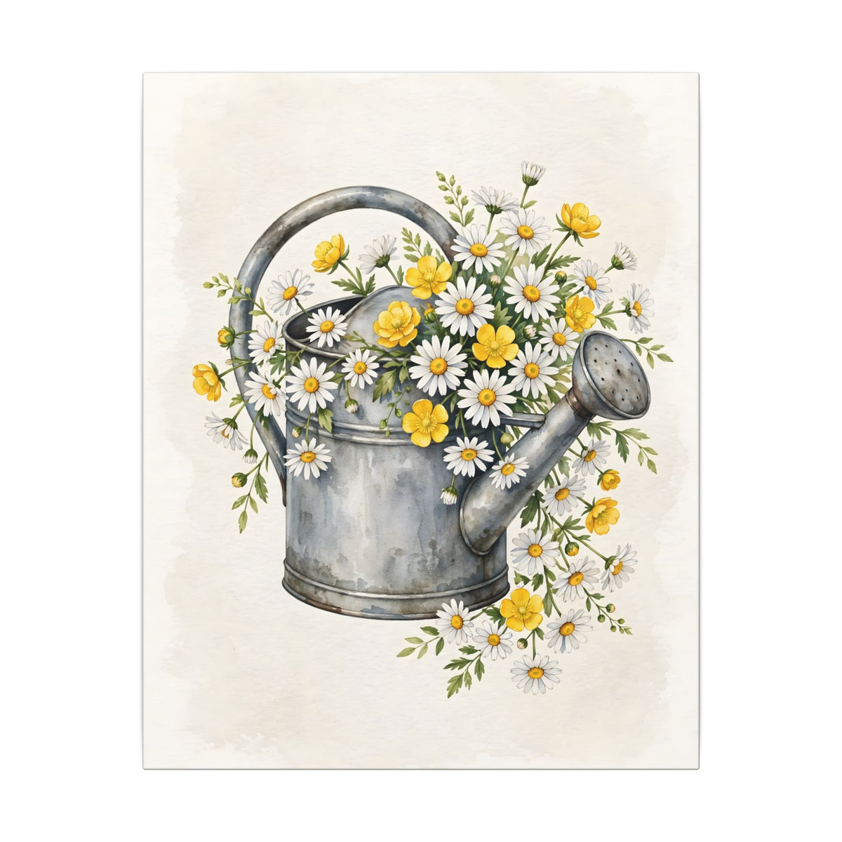 Daisies in a Watering Can Canvas Wall Art