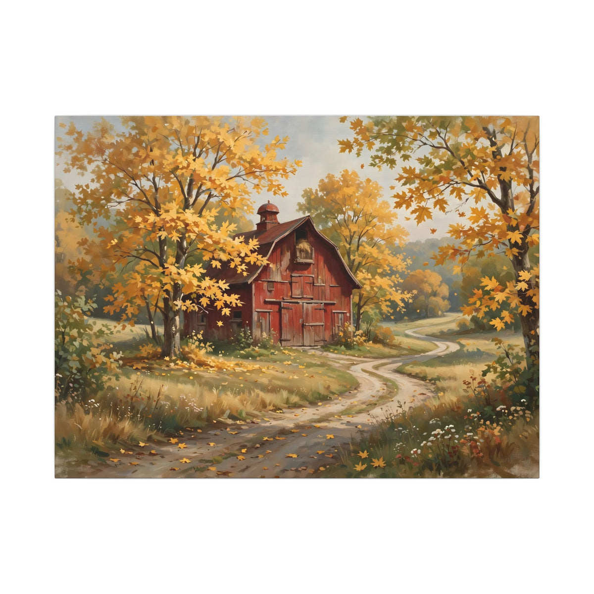 Autumn Red Barn Landscape Canvas Wall Art – Style 2