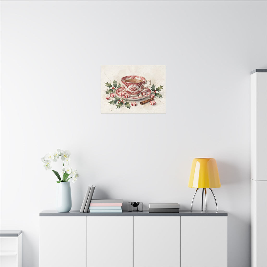 Christmas Teacup with Peppermints Canvas Wall Art – Style 2