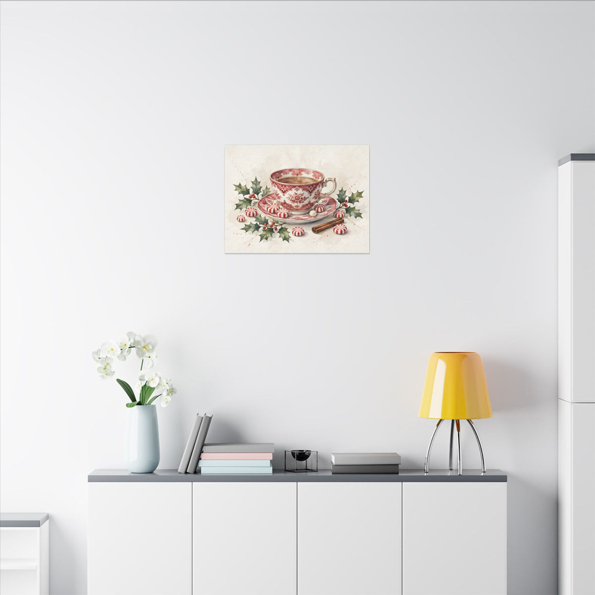 Christmas Teacup with Peppermints Canvas Wall Art – Style 2