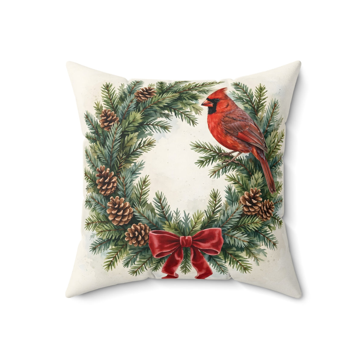 Christmas Cardinal on a Wreath Throw Pillow