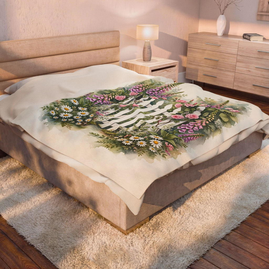 Cottage Garden Gate Velveteen Plush Blanket