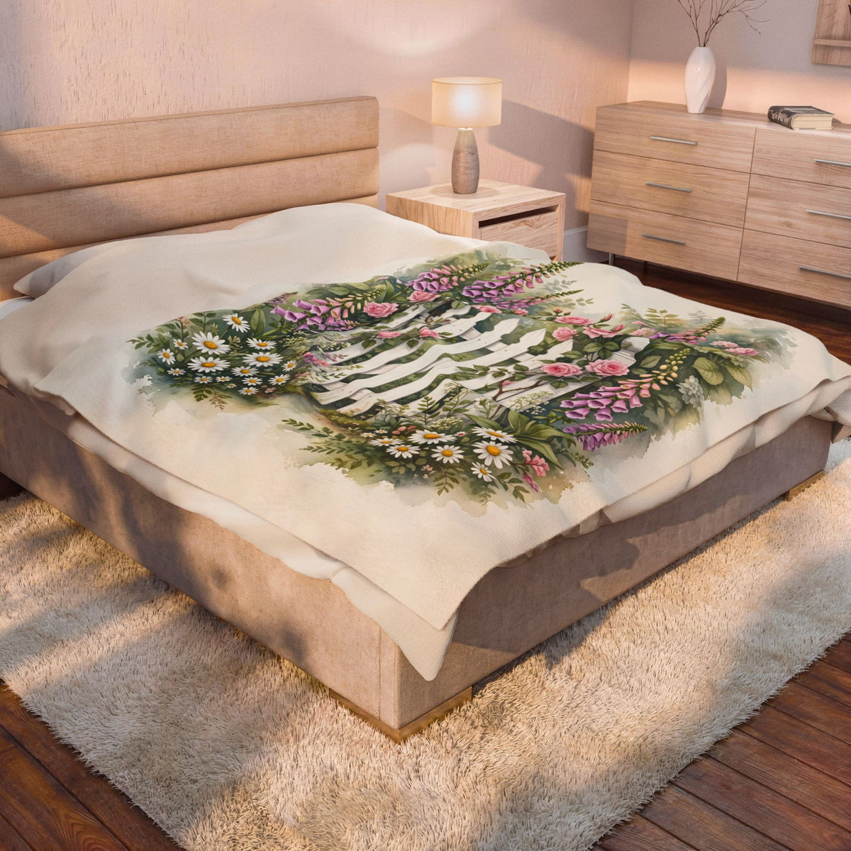 Cottage Garden Gate Velveteen Plush Blanket