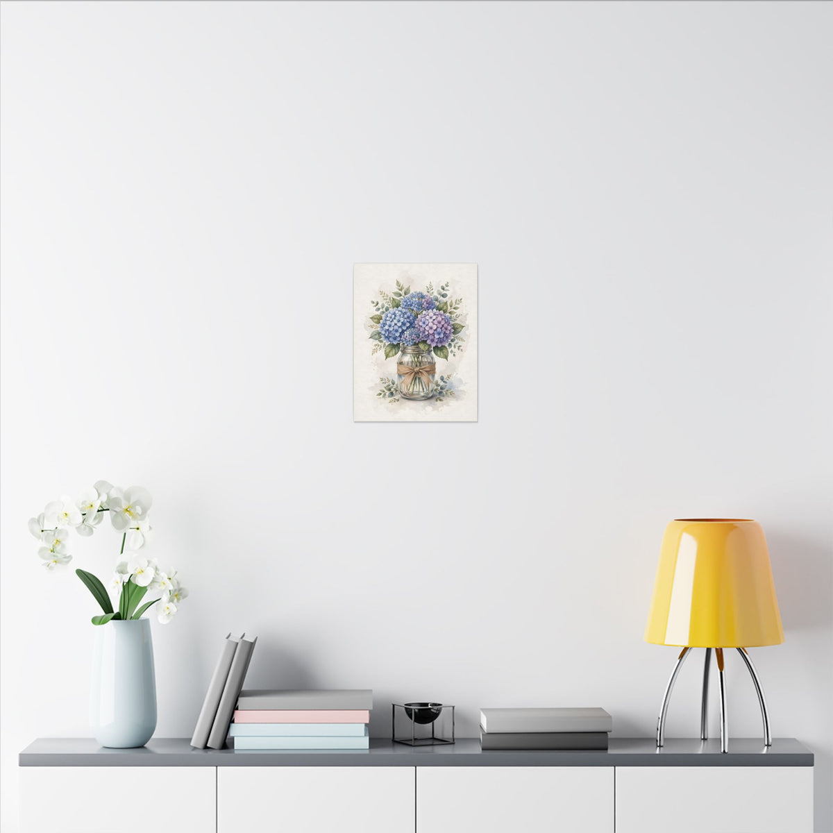 Blue Hydrangeas in a Mason Jar Canvas Wall Art