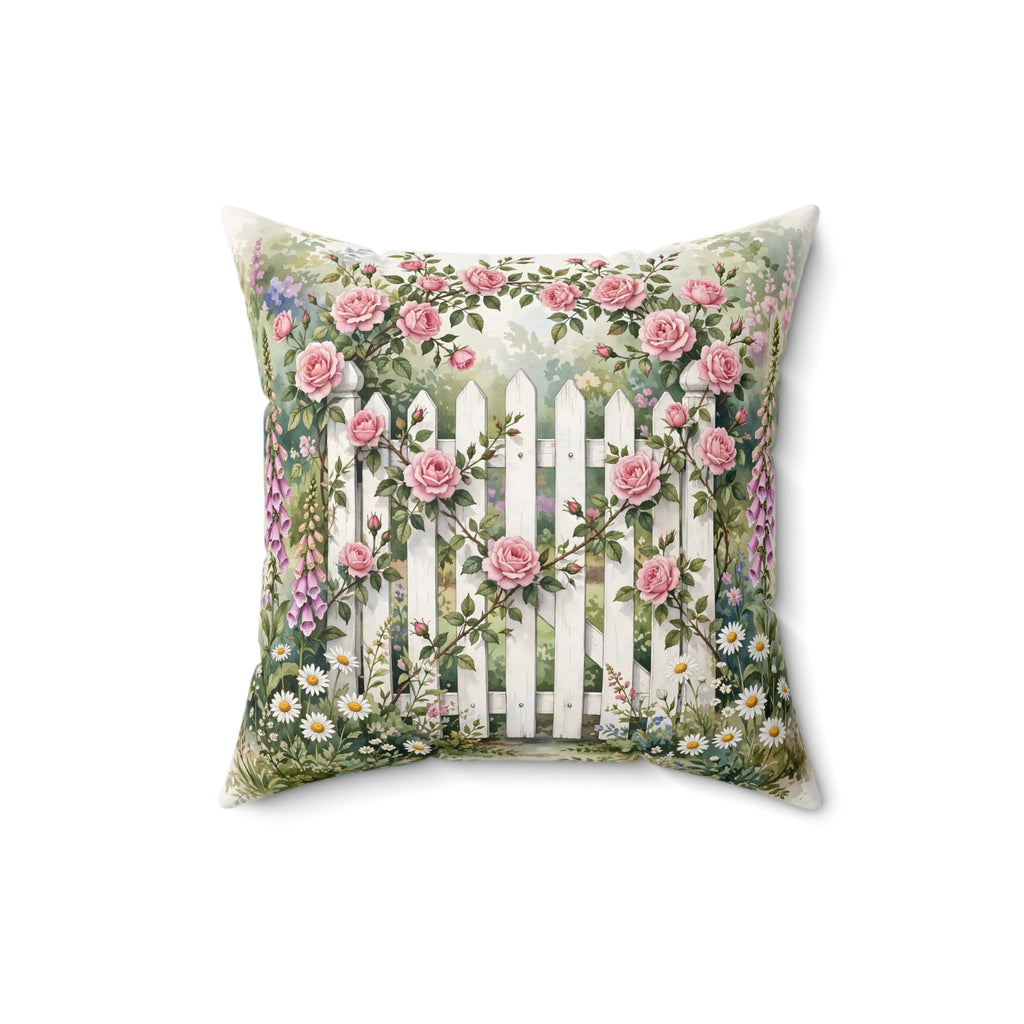 Cottage Garden Gate Throw Pillow