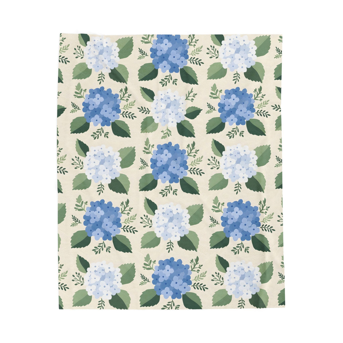 Hydrangea Blue Floral Pattern Velveteen Plush Blanket