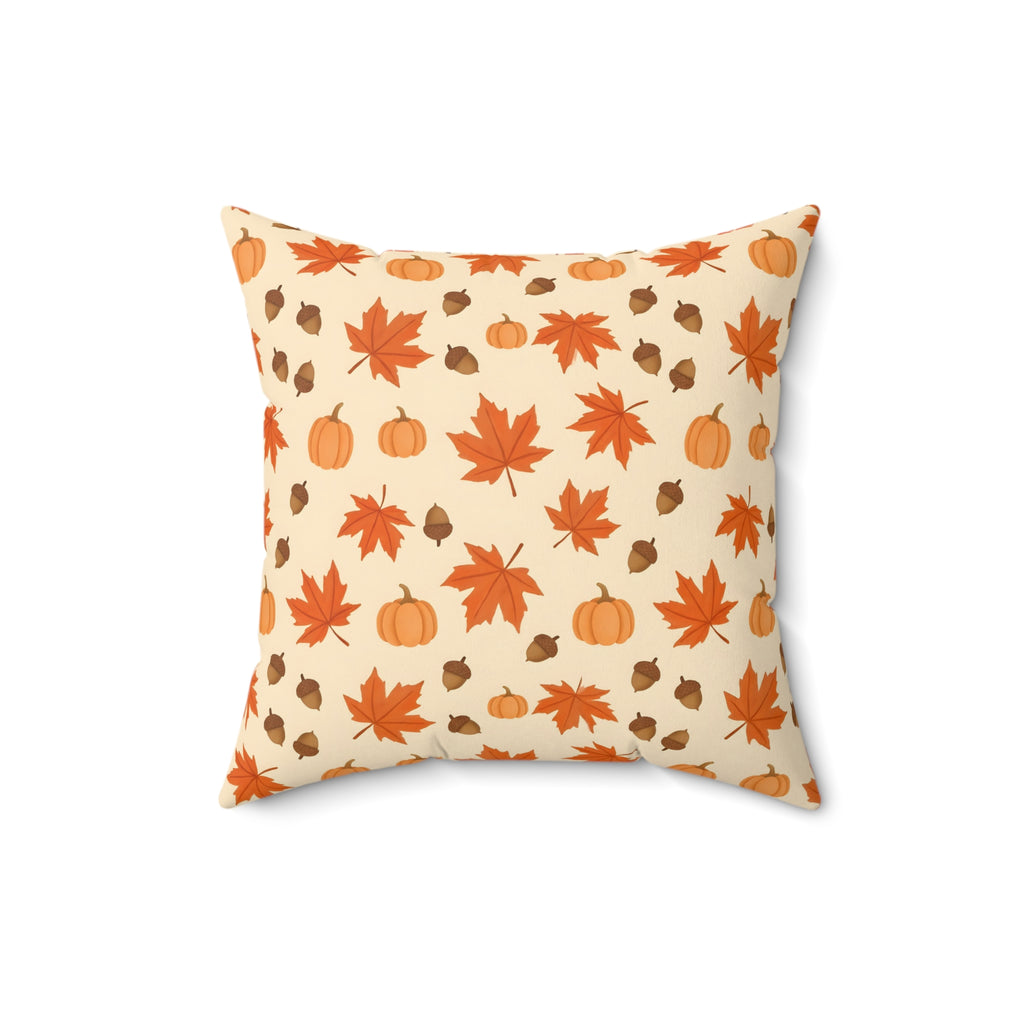 Autumn Leaves and Pumpkins Pattern Throw Pillow – Style 2