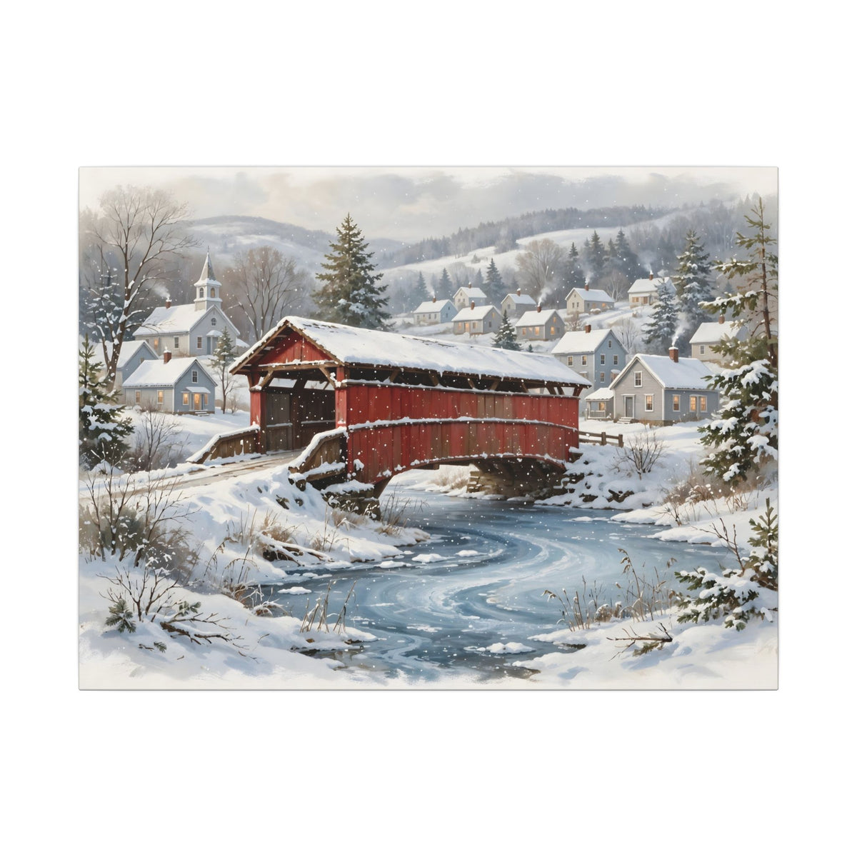 Snowy Covered Bridge Canvas Wall Art