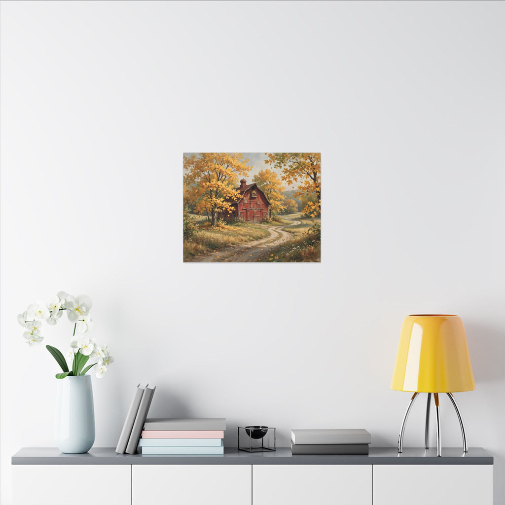 Autumn Red Barn Landscape Canvas Wall Art – Style 2