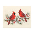 Cardinals on a Snowy Pine Branch Canvas Wall Art