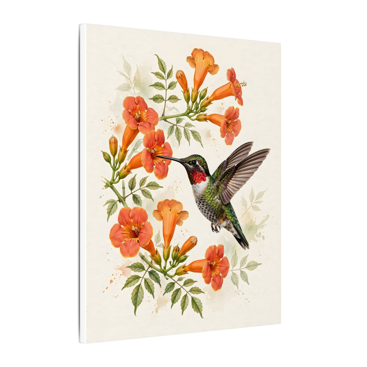 Hummingbird and Trumpet Flowers Canvas Wall Art – Style 2