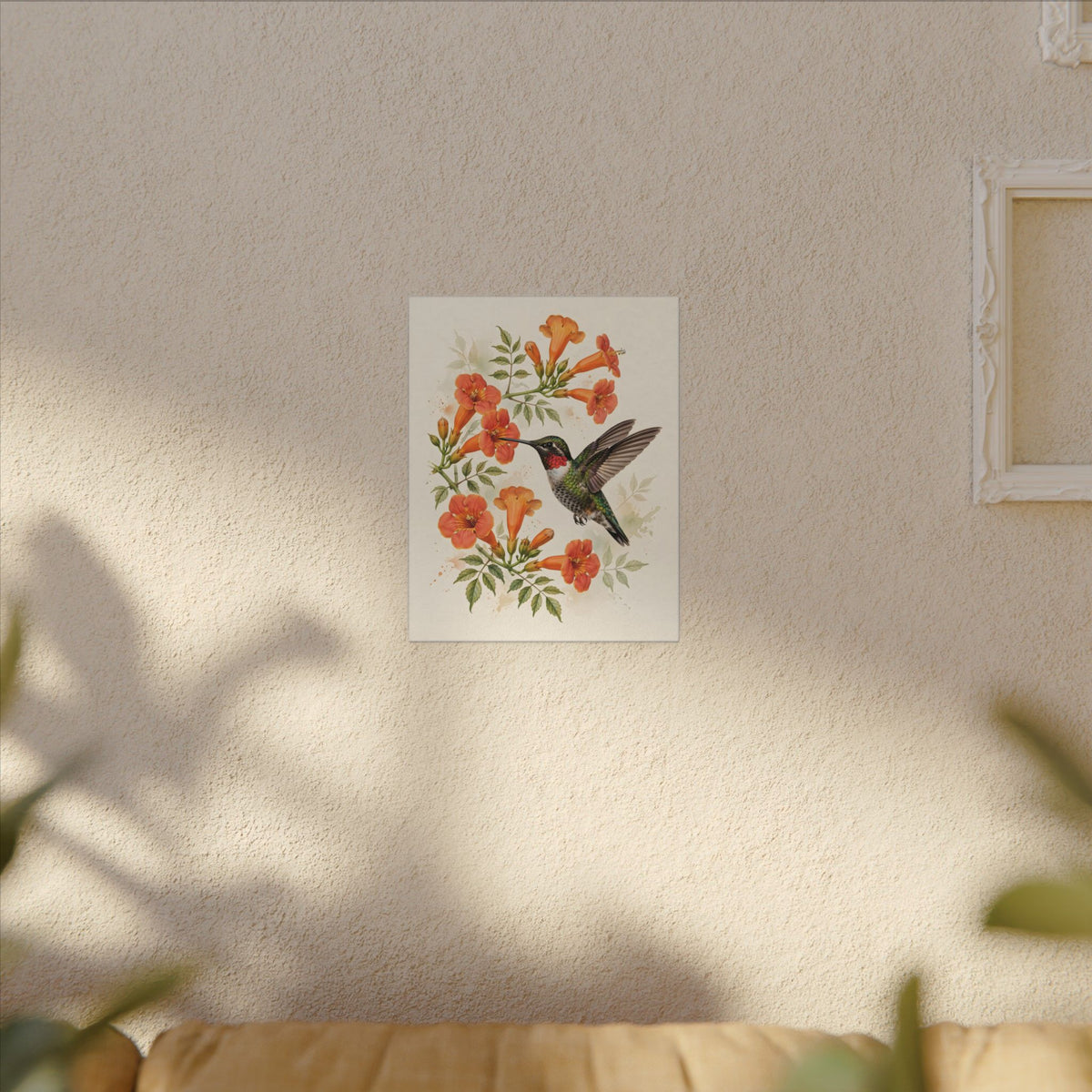 Hummingbird and Trumpet Flowers Canvas Wall Art – Style 2