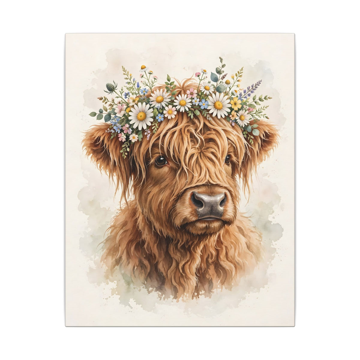 Highland Cow with Flower Crown Canvas Wall Art