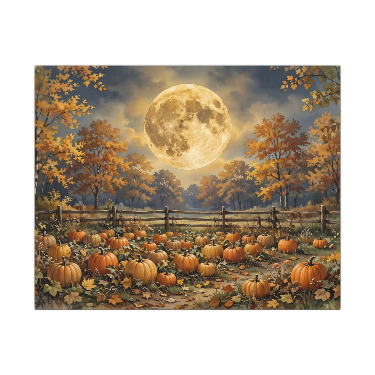 Harvest Moon over the Pumpkin Patch Canvas Wall Art – Style 2