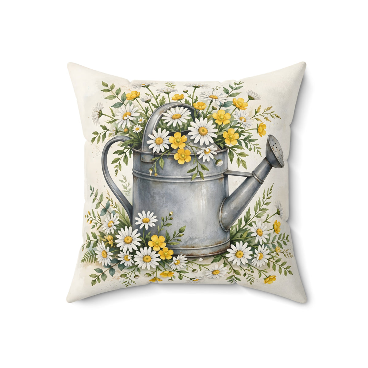 Daisies in a Watering Can Throw Pillow – Style 2