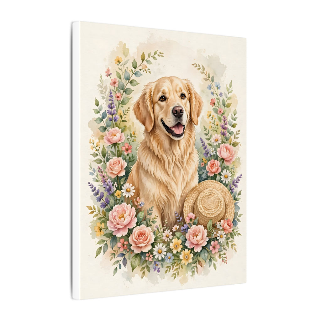 Golden Retriever in the Garden Canvas Wall Art