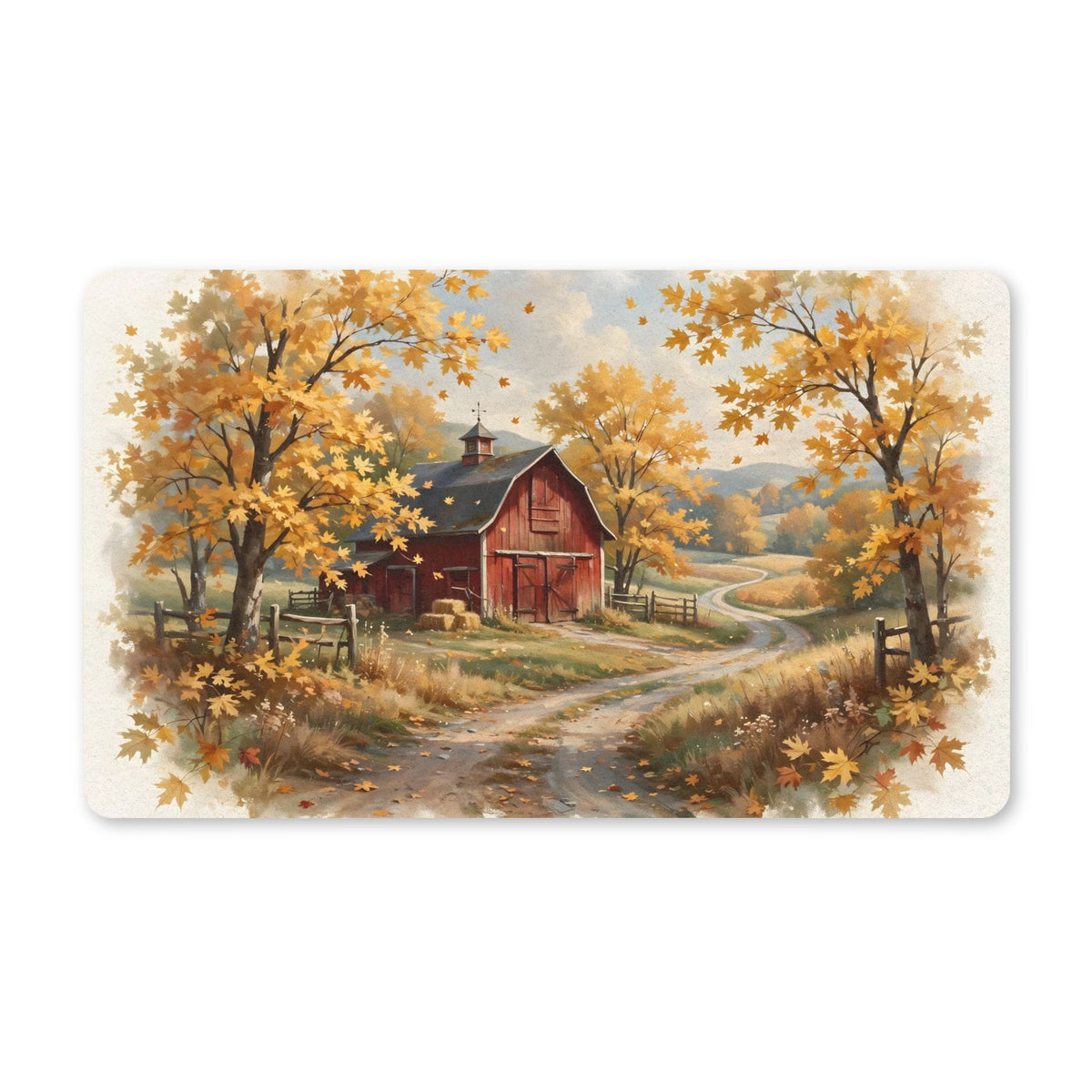 Autumn Red Barn Landscape Doormat