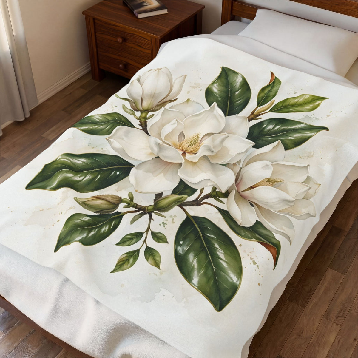 Magnolia Blossoms Velveteen Plush Blanket