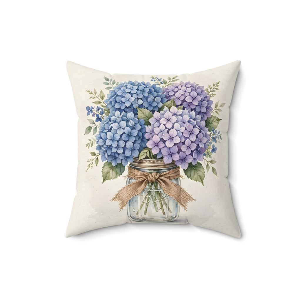 Blue Hydrangeas in a Mason Jar Throw Pillow