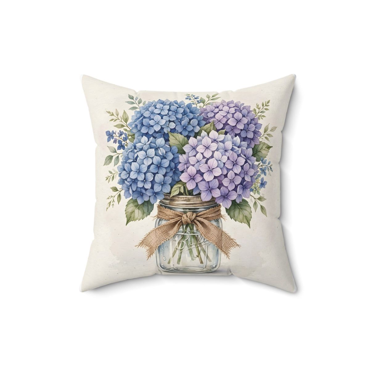 Blue Hydrangeas in a Mason Jar Throw Pillow