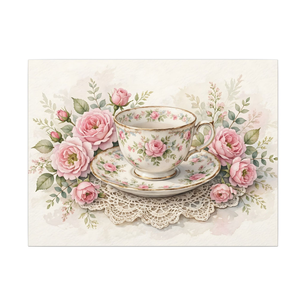 Roses and Vintage Teacup Canvas Wall Art