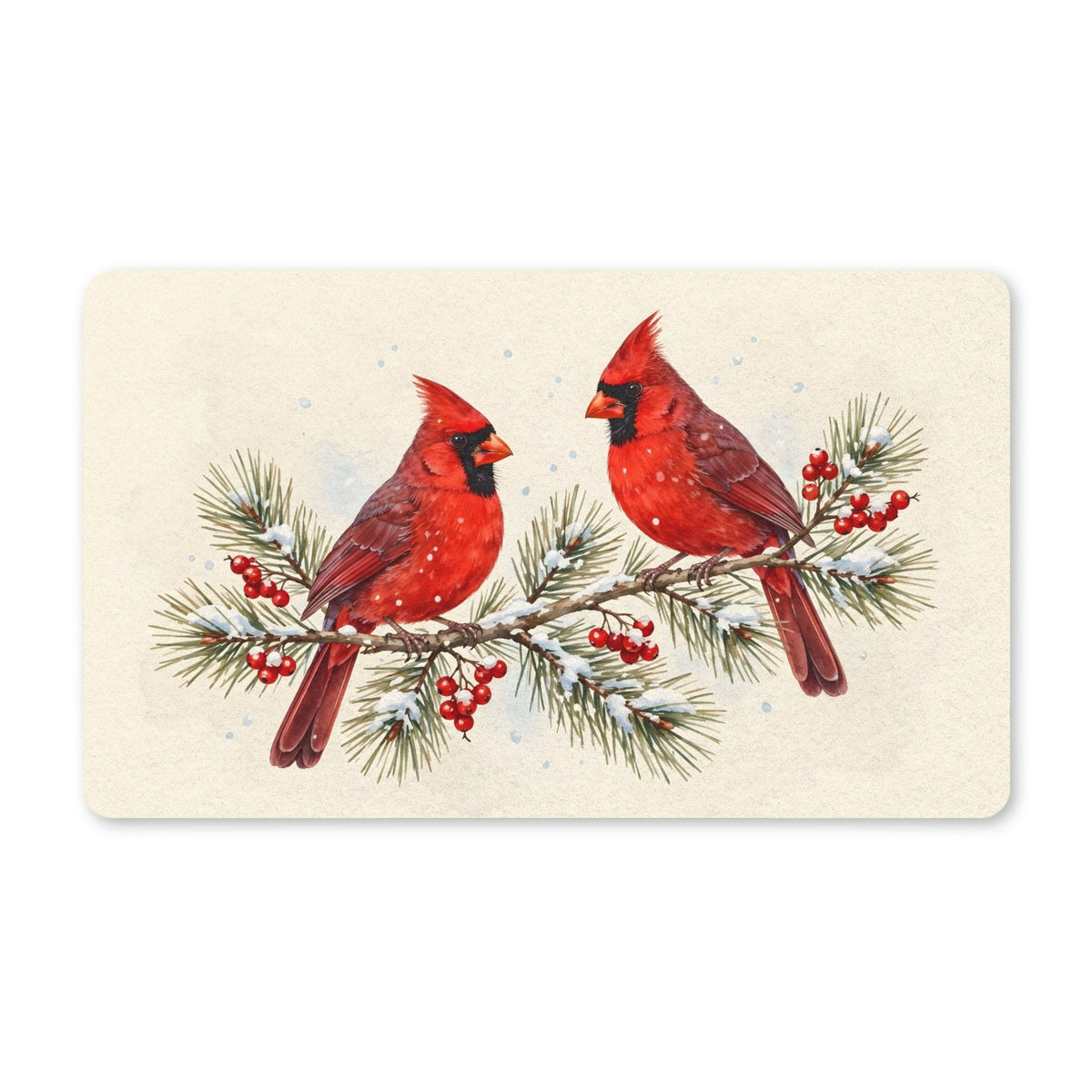 Cardinals on a Snowy Pine Branch Doormat
