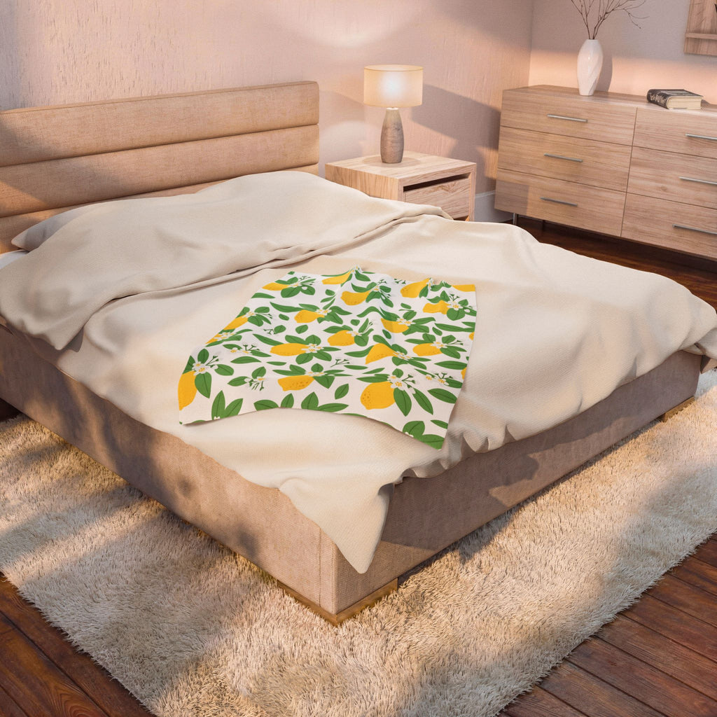 Farmhouse Lemon Pattern Velveteen Plush Blanket – Style 2
